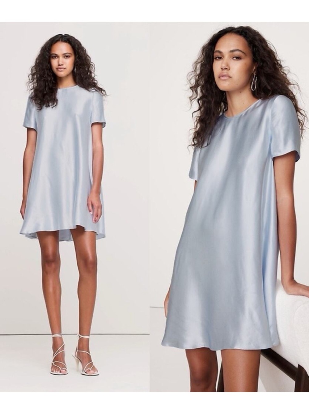 NEW! Banana Republic Aurelia Satin Trapeze Mini Dress Cirrus Blue - Small